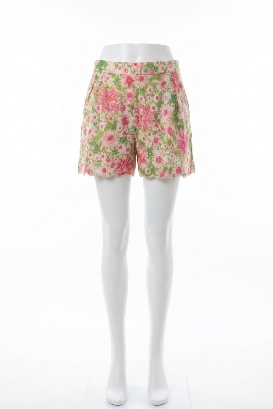 NEW VOY women's scallop floral print short in green multi